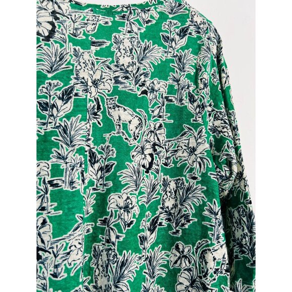 C&C California Womens  Size 1x 100% Linen Green Tropical Print shirt - Picture 6 of 8